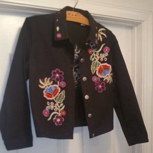 New Direction Black Denim Embroidered Jacket Size Small